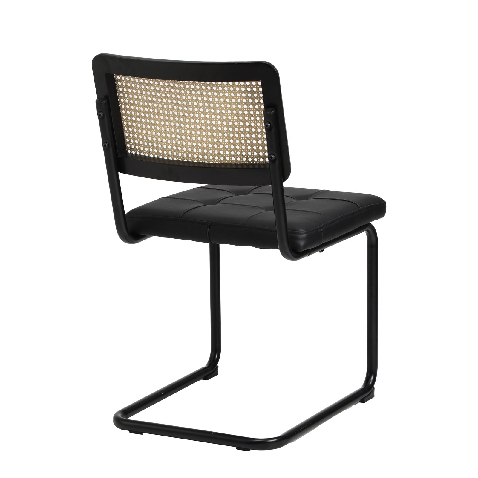 Oikiture 2x Rattan Dining Chair Cesca Replica Cantilever PU Leather Padded Black - Sunyee