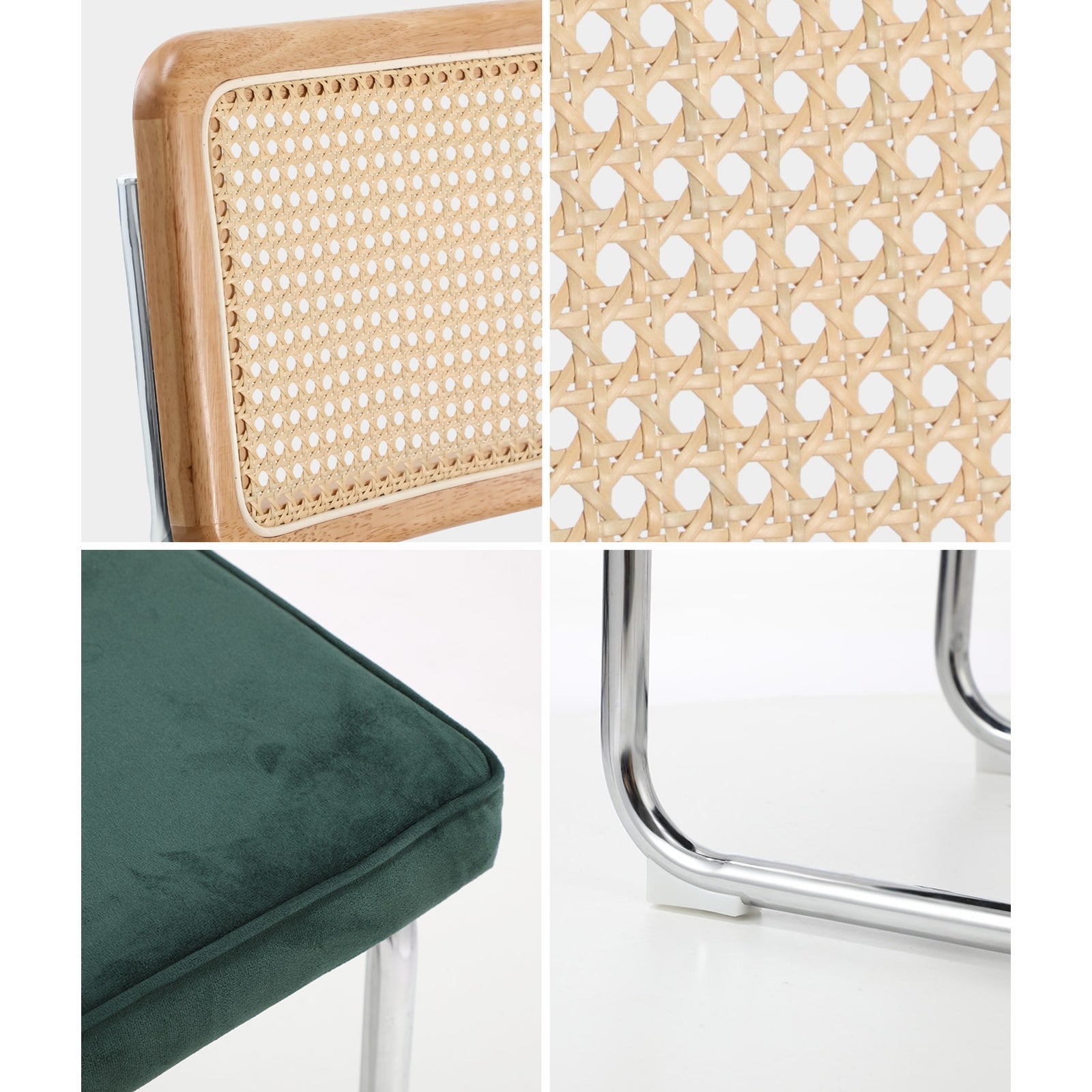 Oikiture 2x Rattan Dining Chair Cesca Replica Cantilever Velvet Padded Green - Sunyee