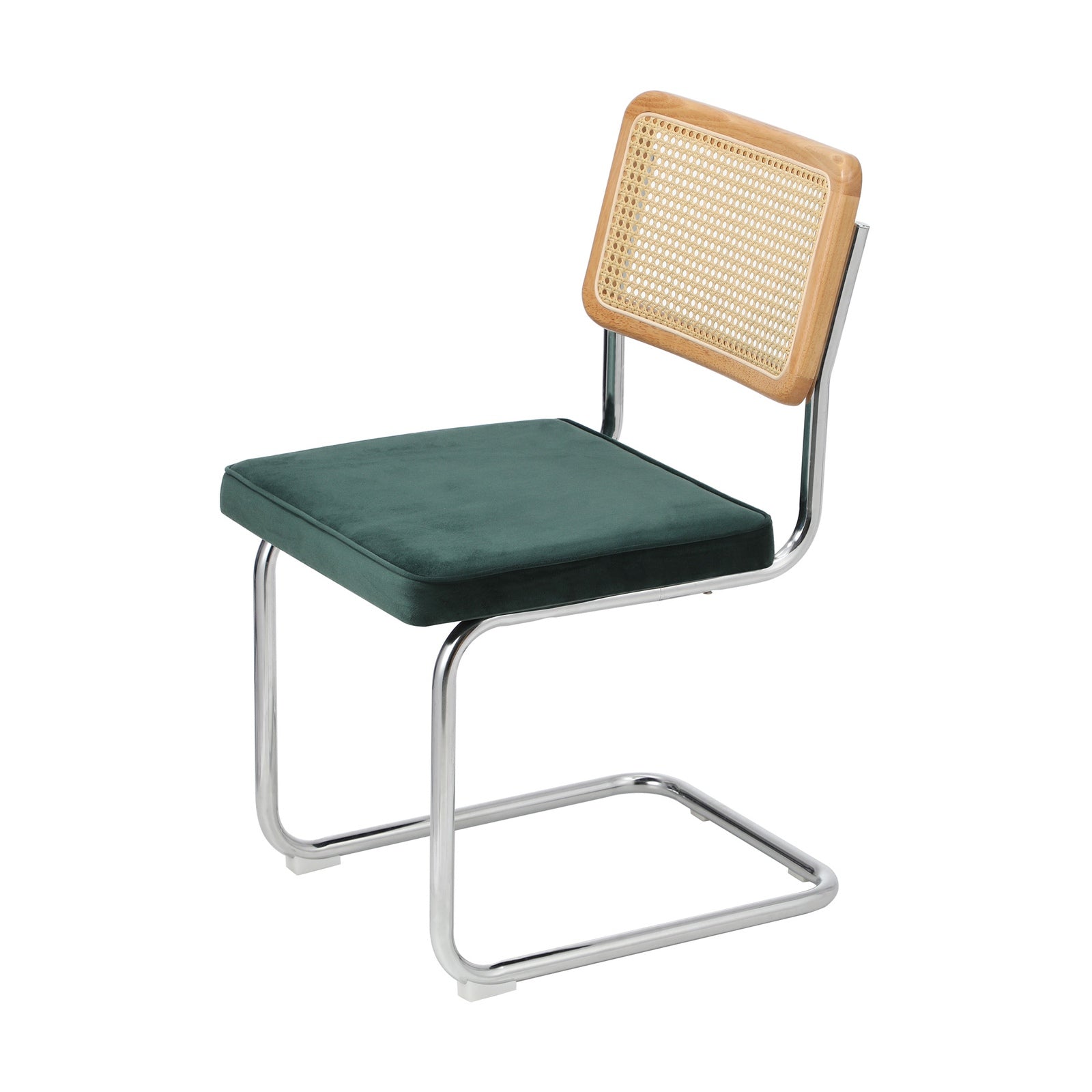 Oikiture 2x Rattan Dining Chair Cesca Replica Cantilever Velvet Padded Green - Sunyee