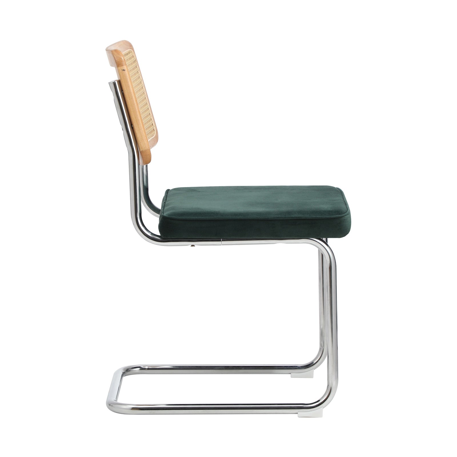 Oikiture 2x Rattan Dining Chair Cesca Replica Cantilever Velvet Padded Green - Sunyee