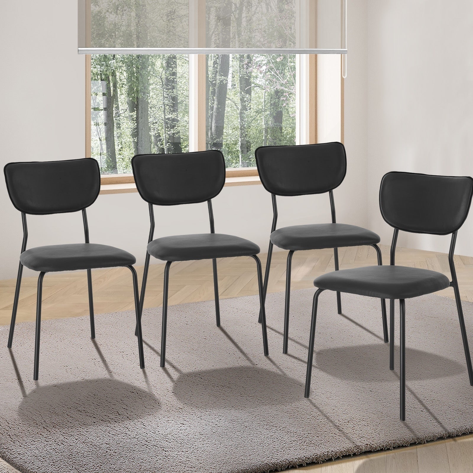 Oikiture Set of 4 Dining Chairs PU Leather Padded Seat Black - Sunyee