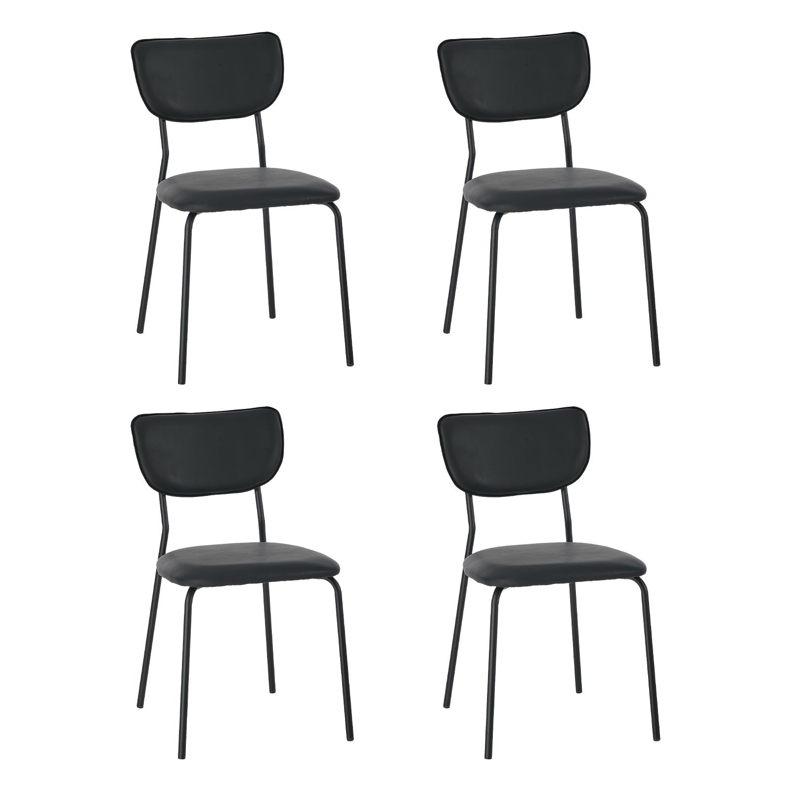 Oikiture Set of 4 Dining Chairs PU Leather Padded Seat Black - Sunyee