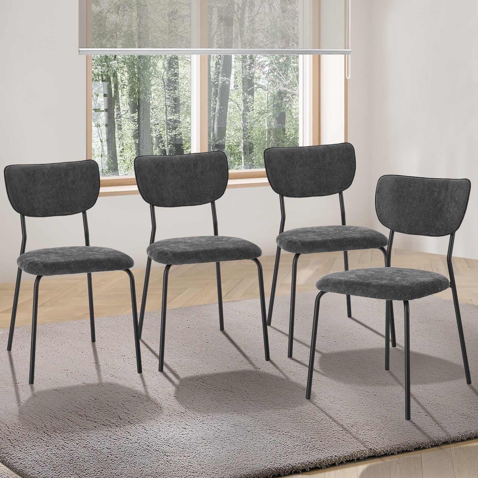 Oikiture Set of 4 Dining Chairs Faux Leather/Linen Padded Seat - Sunyee