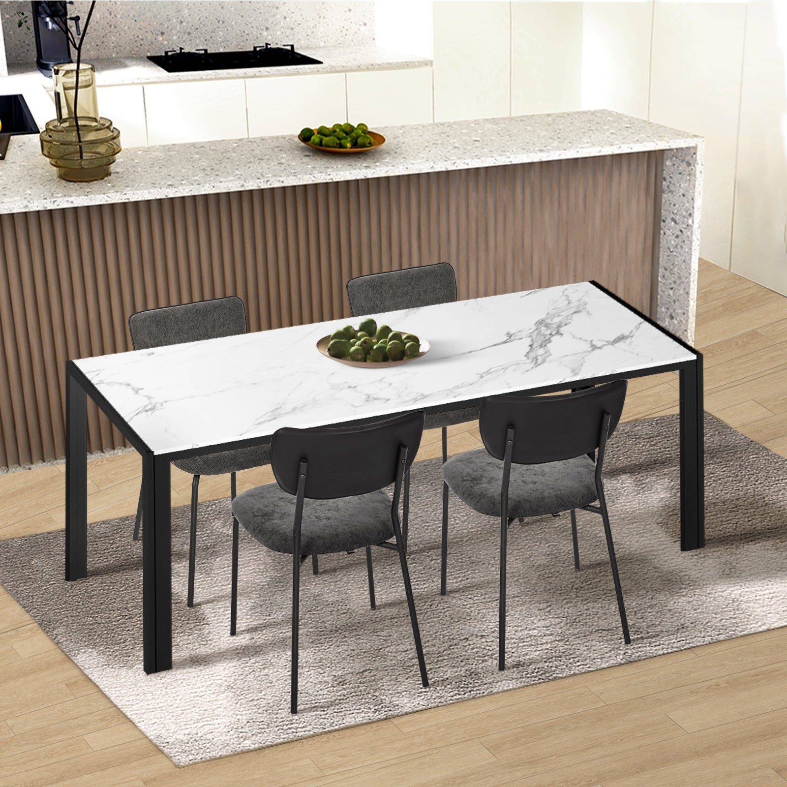 Oikiture Set of 4 Dining Chairs Linen Fabric Padded Seat Grey - Sunyee