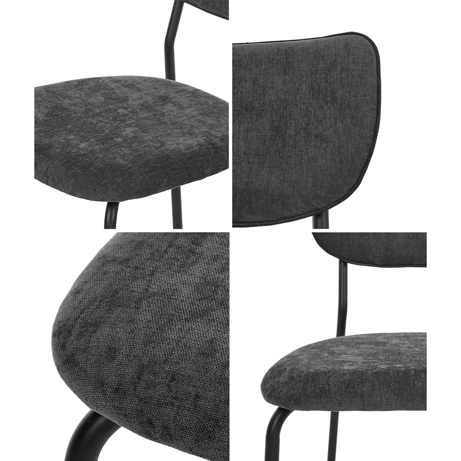 Oikiture Set of 4 Dining Chairs Linen Fabric Padded Seat Grey - Sunyee