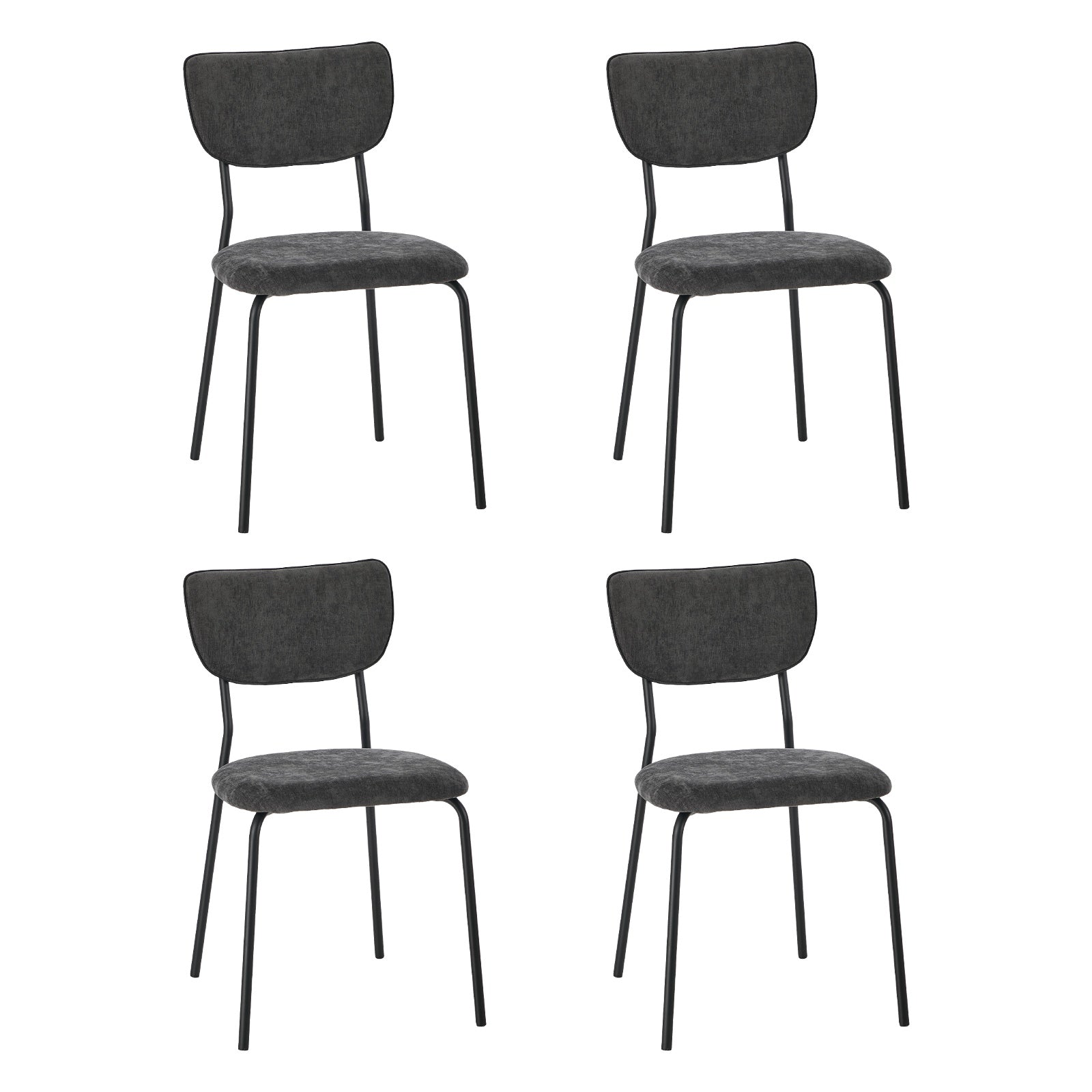 Oikiture Set of 4 Dining Chairs Linen Fabric Padded Seat Grey - Sunyee