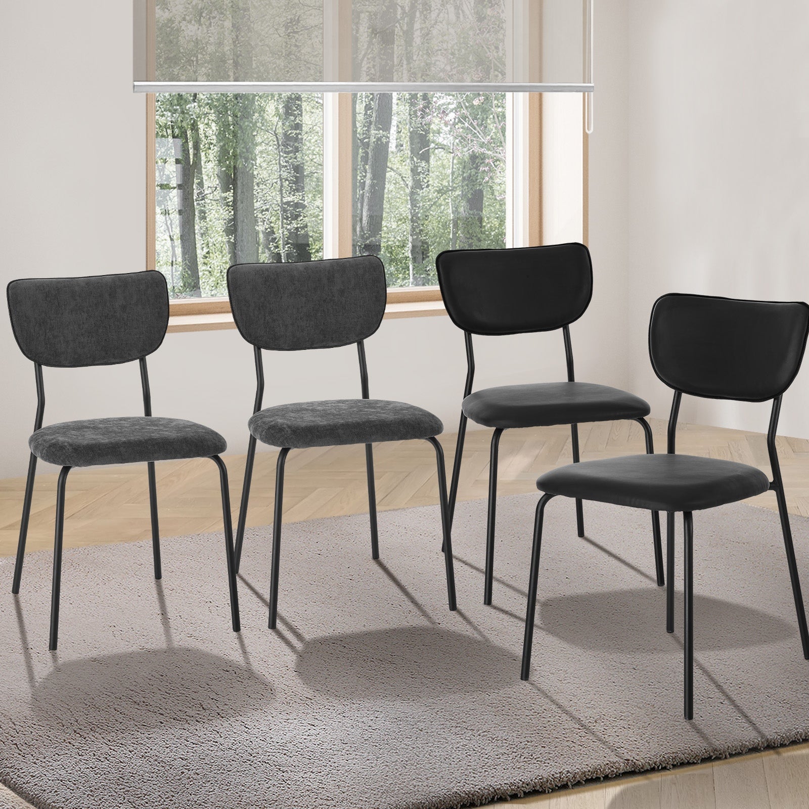 Oikiture Set of 4 Dining Chairs Faux Leather/Linen Padded Seat - Sunyee