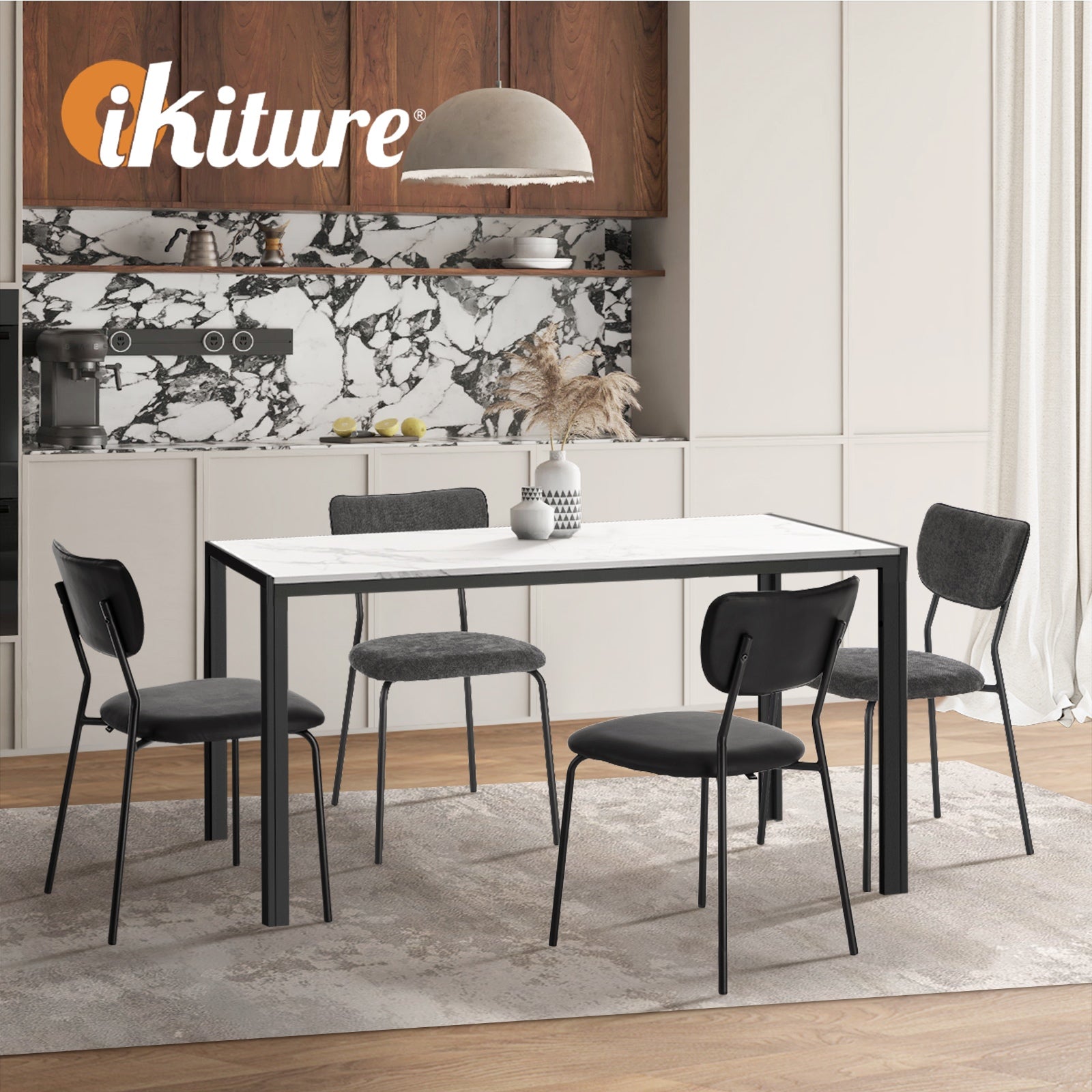 Oikiture Set of 4 Dining Chairs Faux Leather/Linen Padded Seat - Sunyee