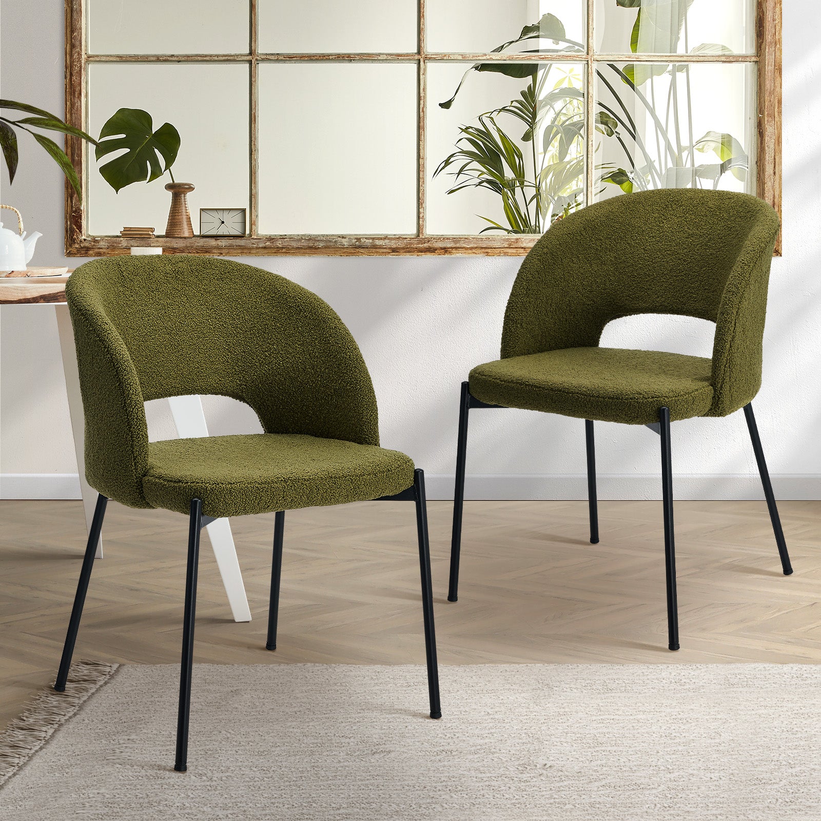 Oikiture 2x Armchair Dining Chair Accent Chairs Tub Armchairs Sherpa Green&Black - Sunyee