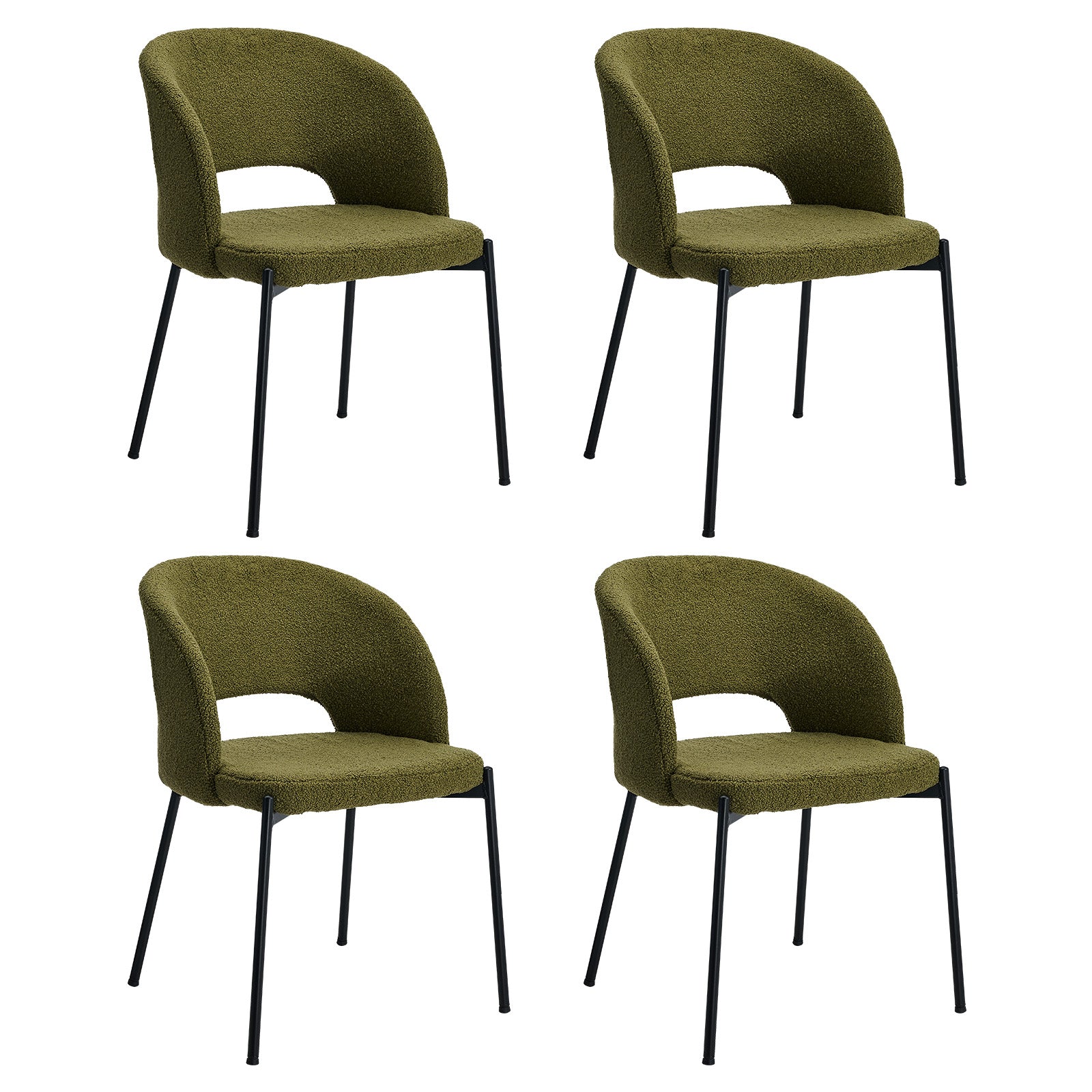 Oikiture 4x Armchair Dining Chair Accent Chairs Tub Armchairs Sherpa Green&Black - Sunyee