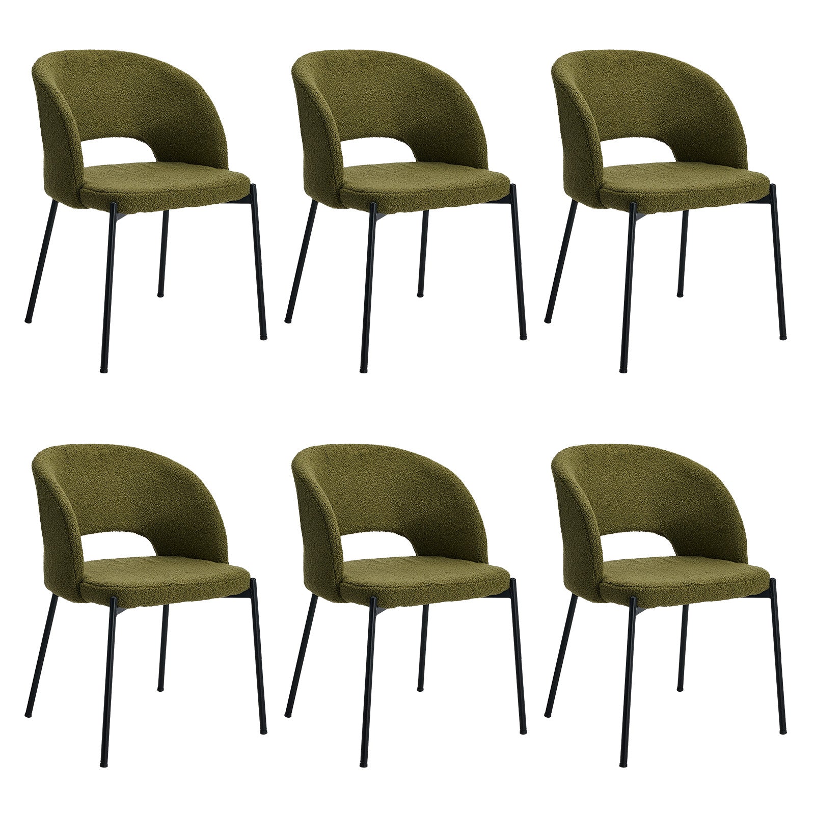 Oikiture 6x Armchair Dining Chair Accent Chairs Tub Armchairs Sherpa Green&Black - Sunyee
