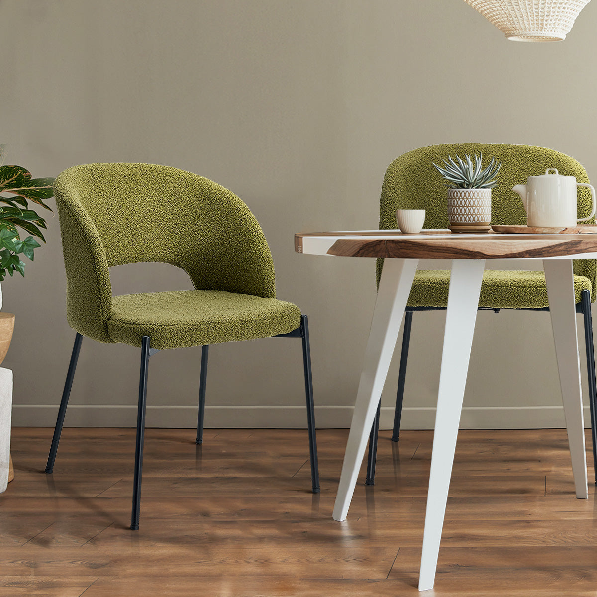 Oikiture 6x Armchair Dining Chair Accent Chairs Tub Armchairs Sherpa Green&Black - Sunyee