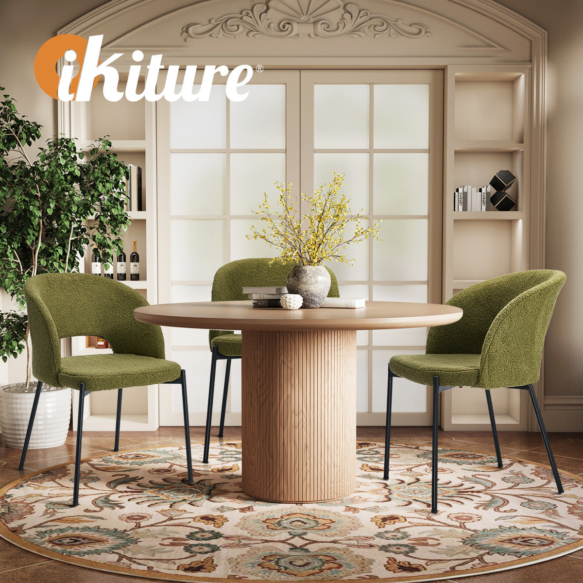 Oikiture 6x Armchair Dining Chair Accent Chairs Tub Armchairs Sherpa Green&Black - Sunyee