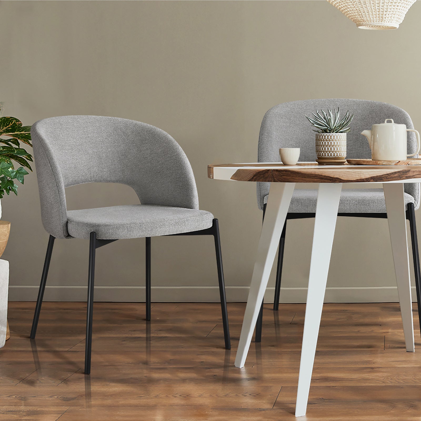 Oikiture 2x Armchair Dining Chair Accent Chairs Tub Armchairs Fabric Grey&Black - Sunyee
