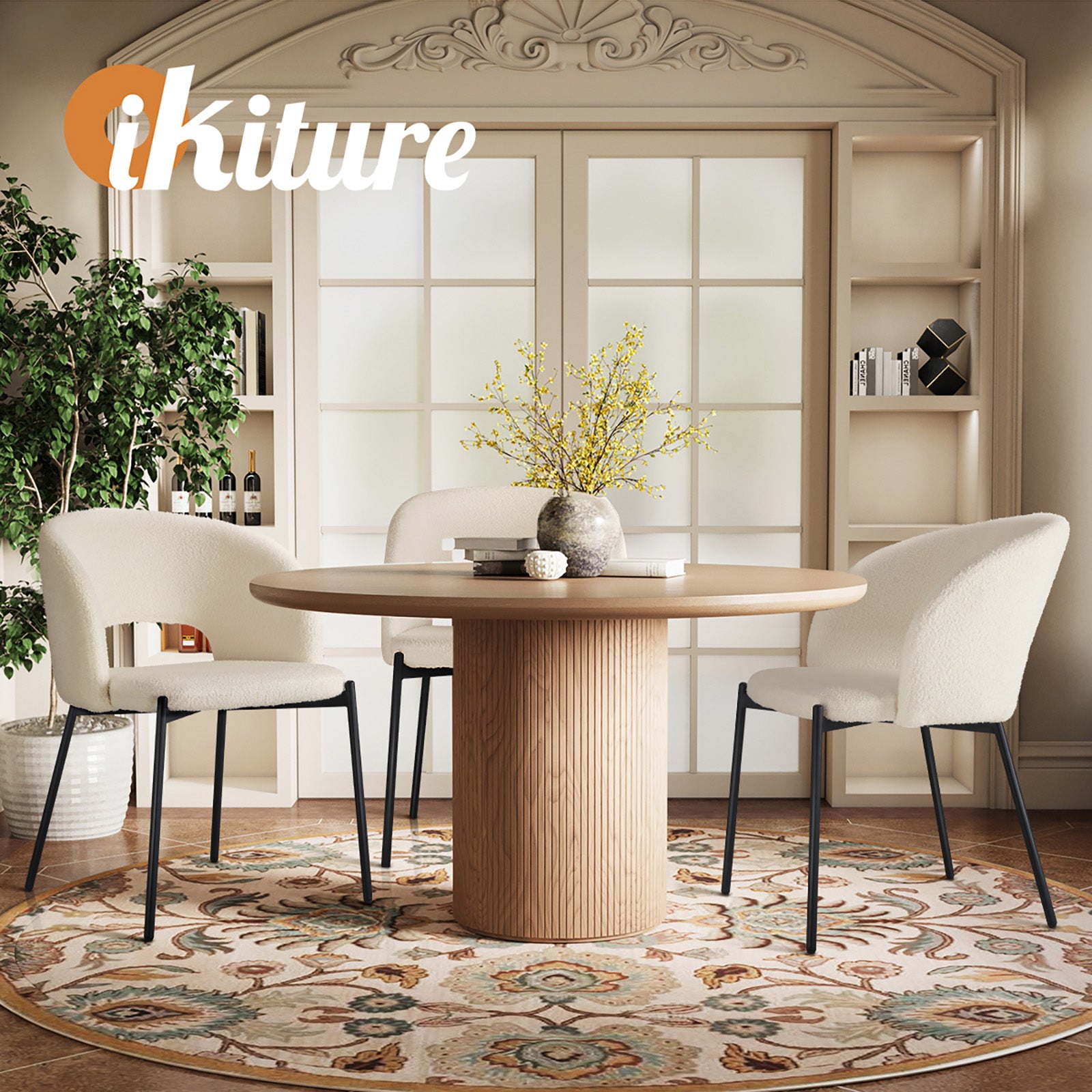 Oikiture Armchair Dining Chair Accent Chairs Tub Armchairs Sherpa White&Black - Sunyee