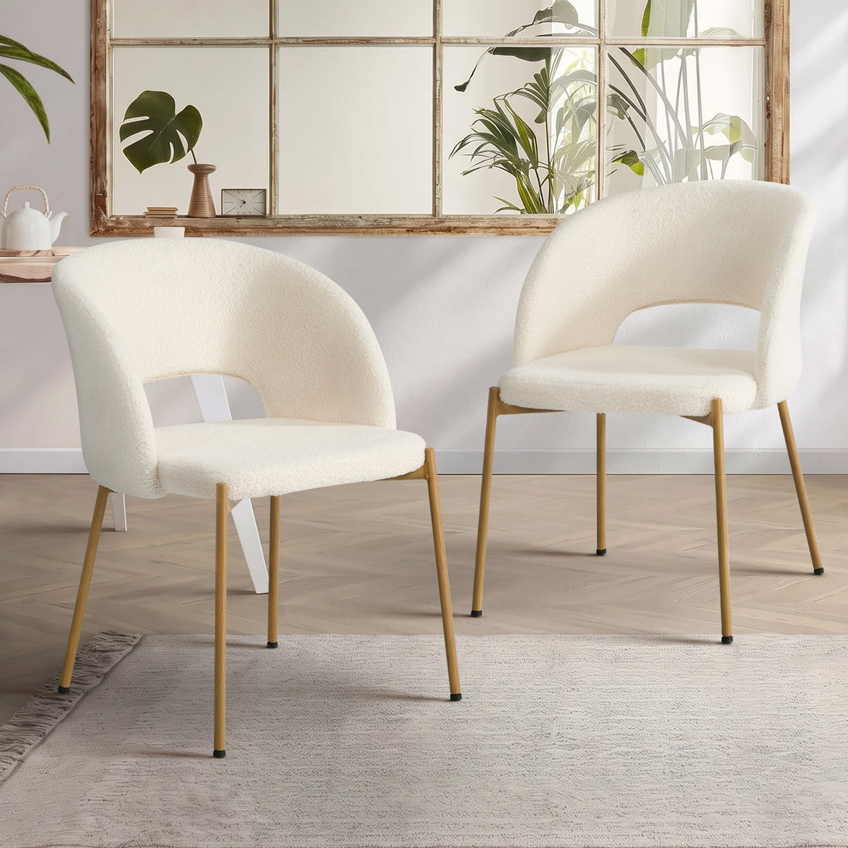 Oikiture 2x Dining Chair Accent Chairs Tub Armchair Sherpa White&Natural