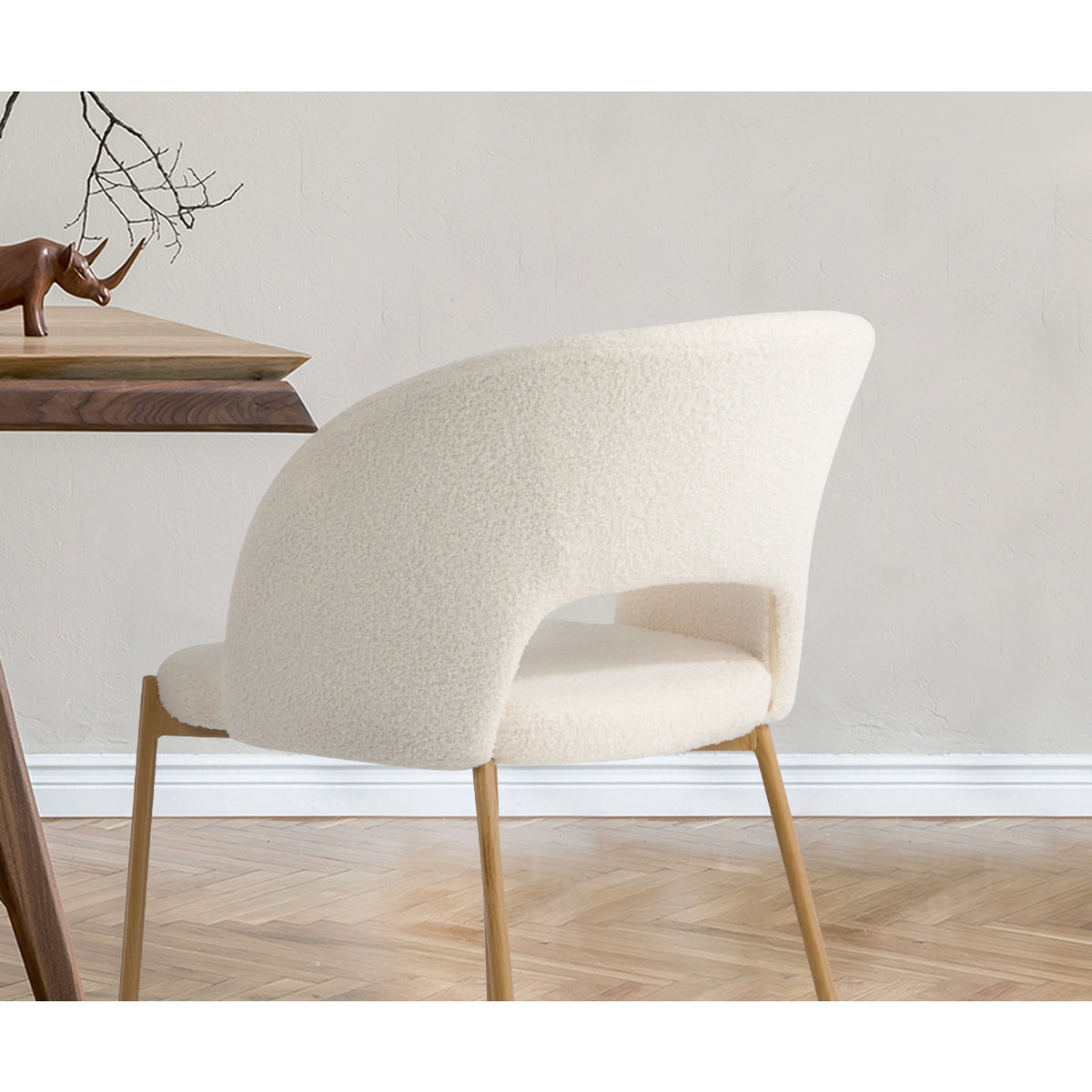 Oikiture 2x Dining Chair Accent Chairs Tub Armchair Sherpa White&Natural