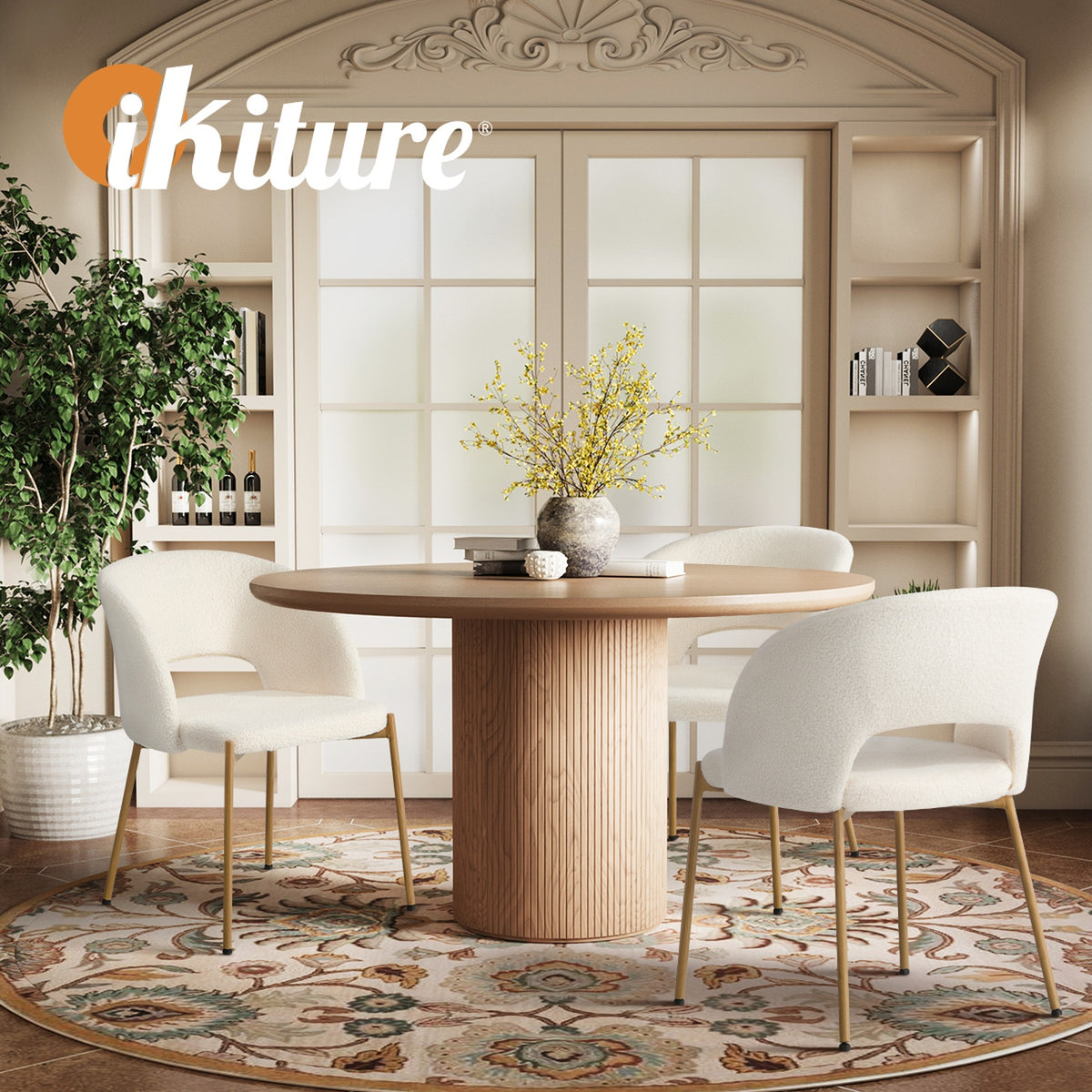 Oikiture 2x Dining Chair Accent Chairs Tub Armchair Sherpa White&Natural