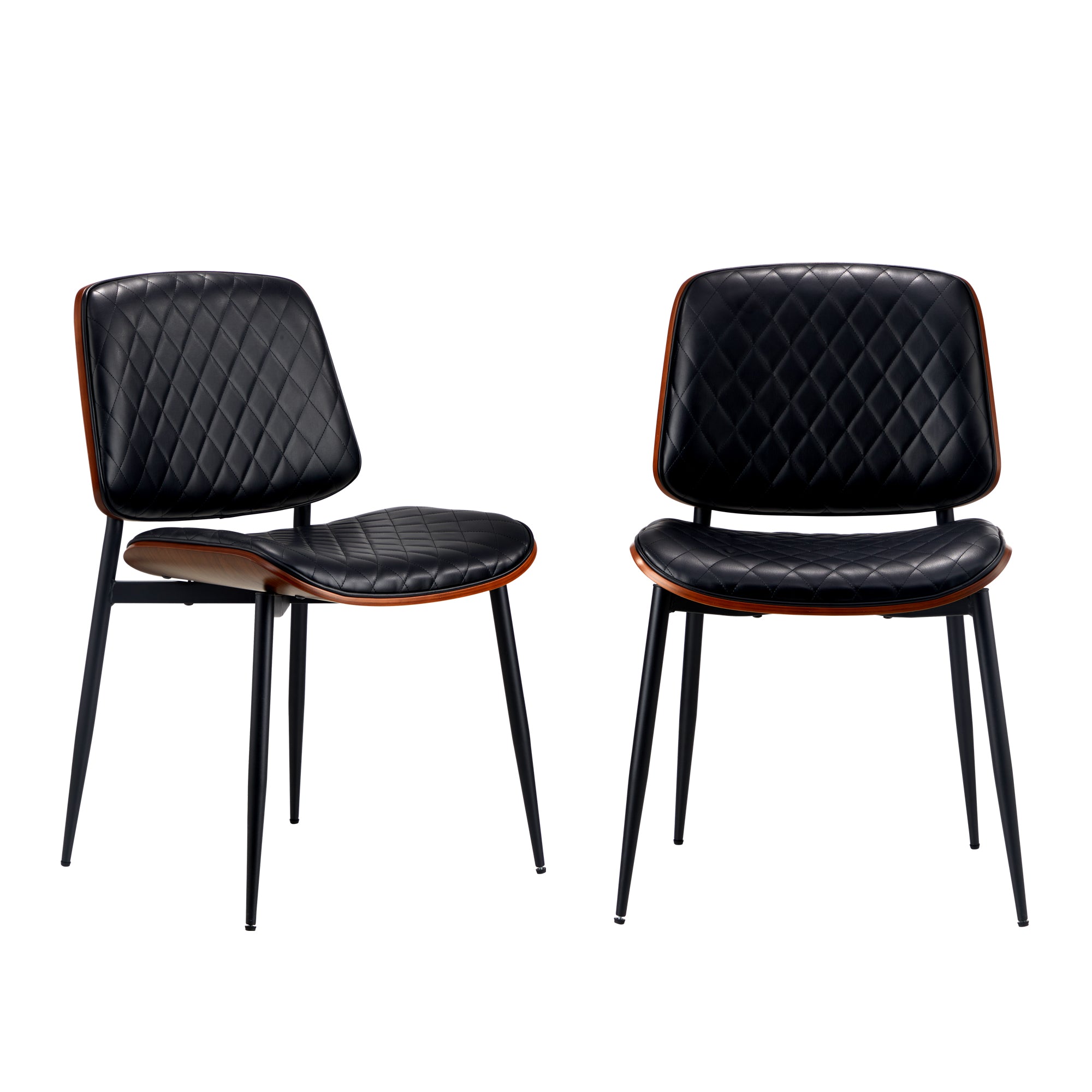 Oikiture 2x Dining Chairs Retro Faux Leather Solid Beech Wood Metal Legs Black - Sunyee