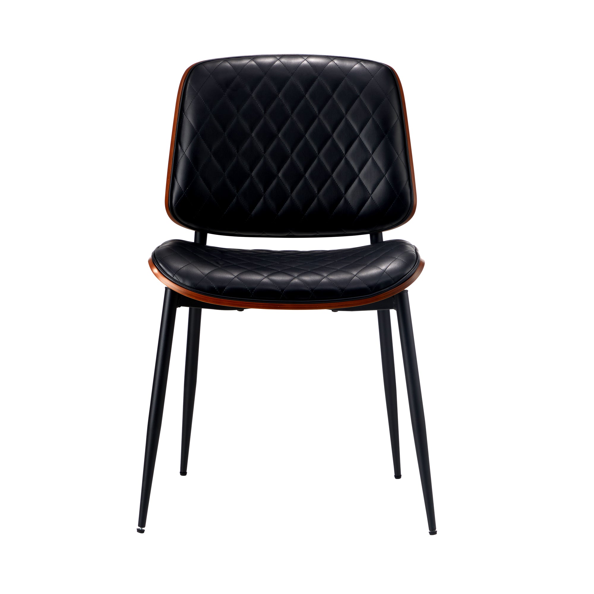 Oikiture 2x Dining Chairs Retro Faux Leather Solid Beech Wood Metal Legs Black - Sunyee