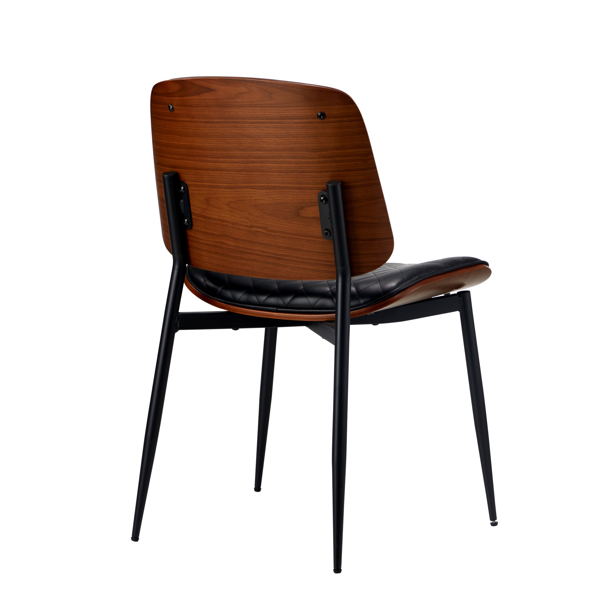 Oikiture 2x Dining Chairs Retro Faux Leather Solid Beech Wood Metal Legs Black - Sunyee