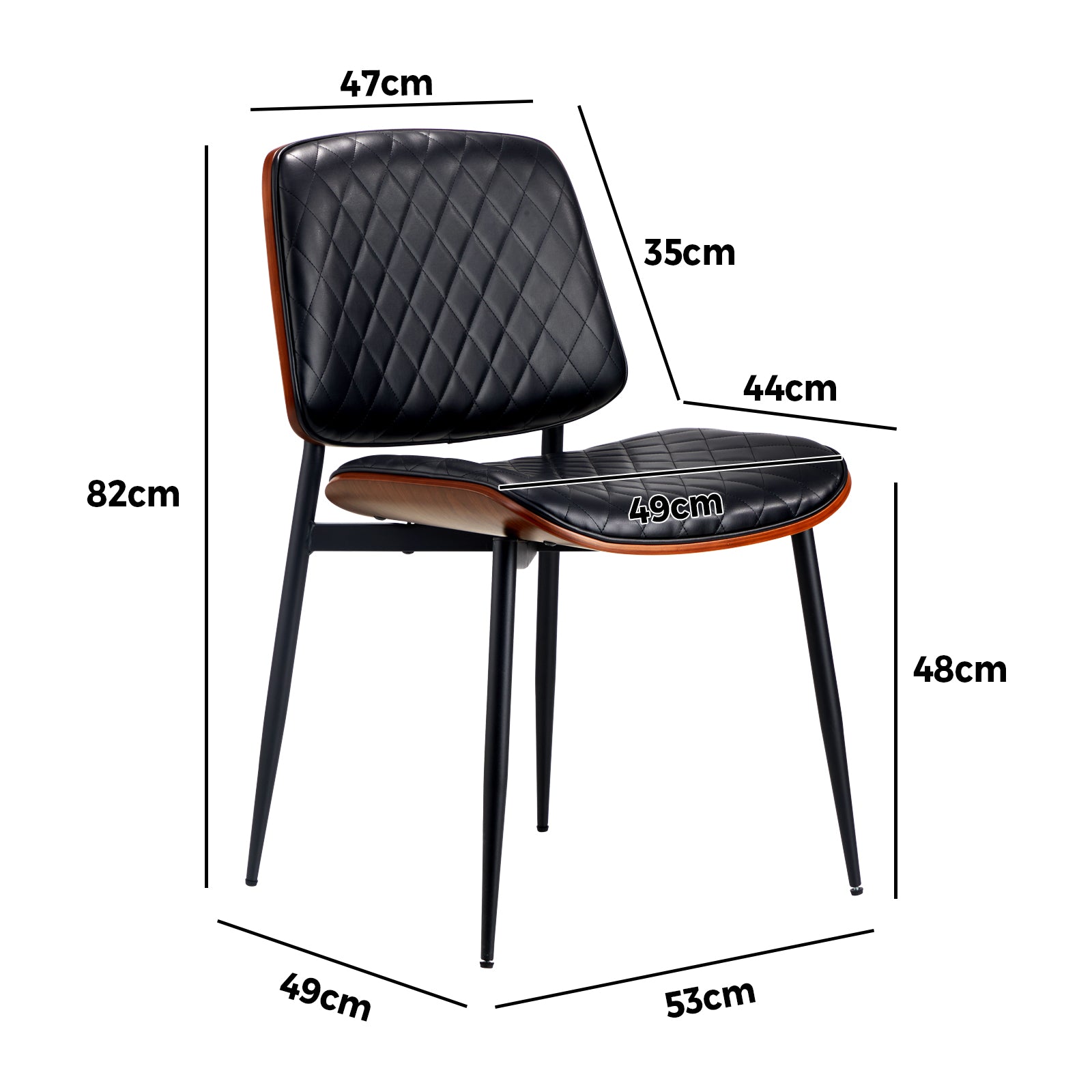 Oikiture 2x Dining Chairs Retro Faux Leather Solid Beech Wood Metal Legs Black - Sunyee