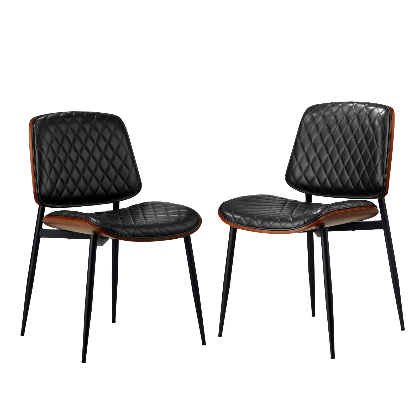 Oikiture 2x Dining Chairs Retro Faux Leather Solid Beech Wood Metal Legs Black - Sunyee
