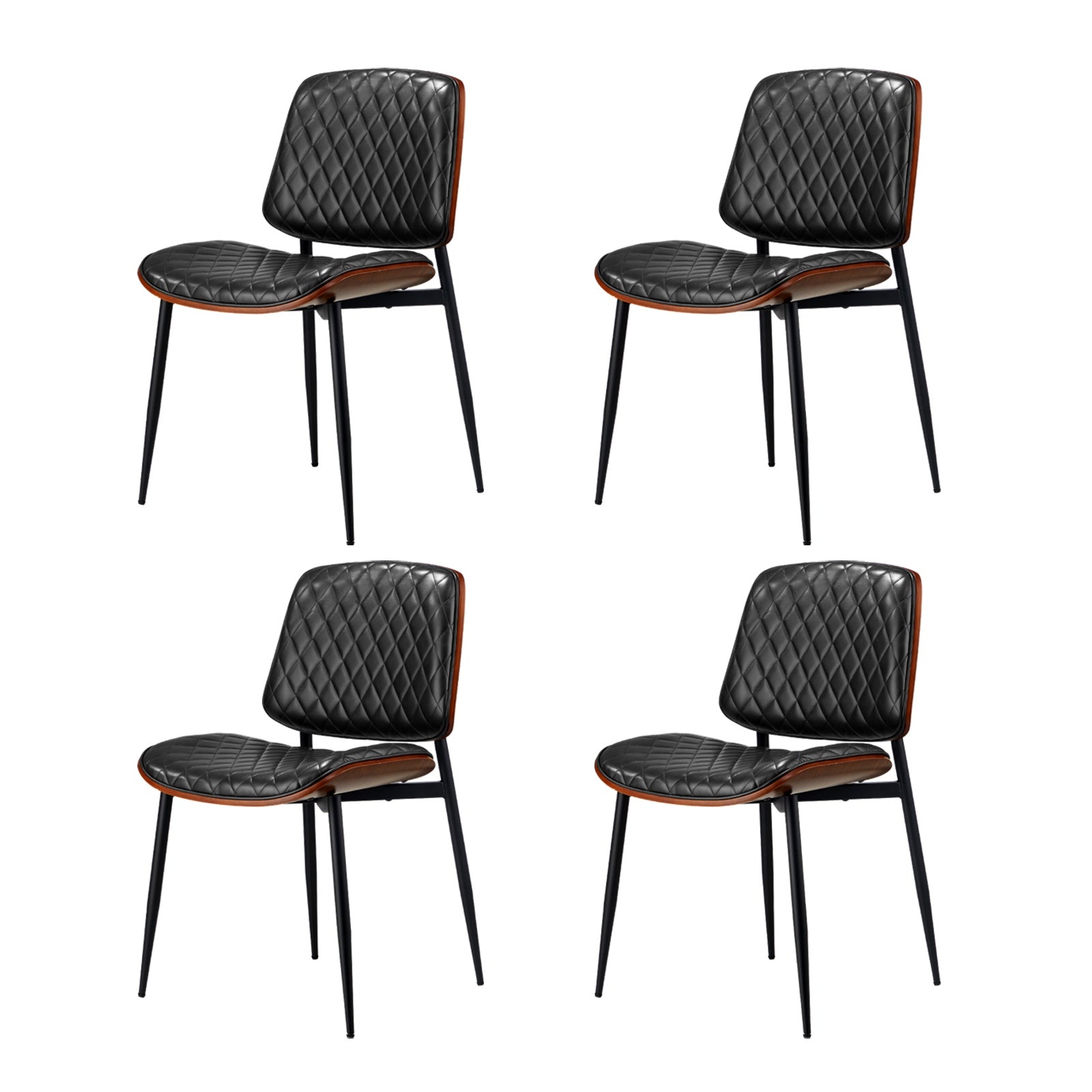 Oikiture 4x Dining Chairs Retro Faux Leather Solid Beech Wood Metal Legs Black - Sunyee