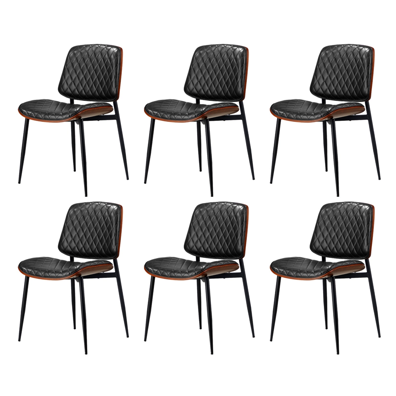 Oikiture 6x Dining Chairs Retro Faux Leather Solid Beech Wood Metal Legs Black - Sunyee