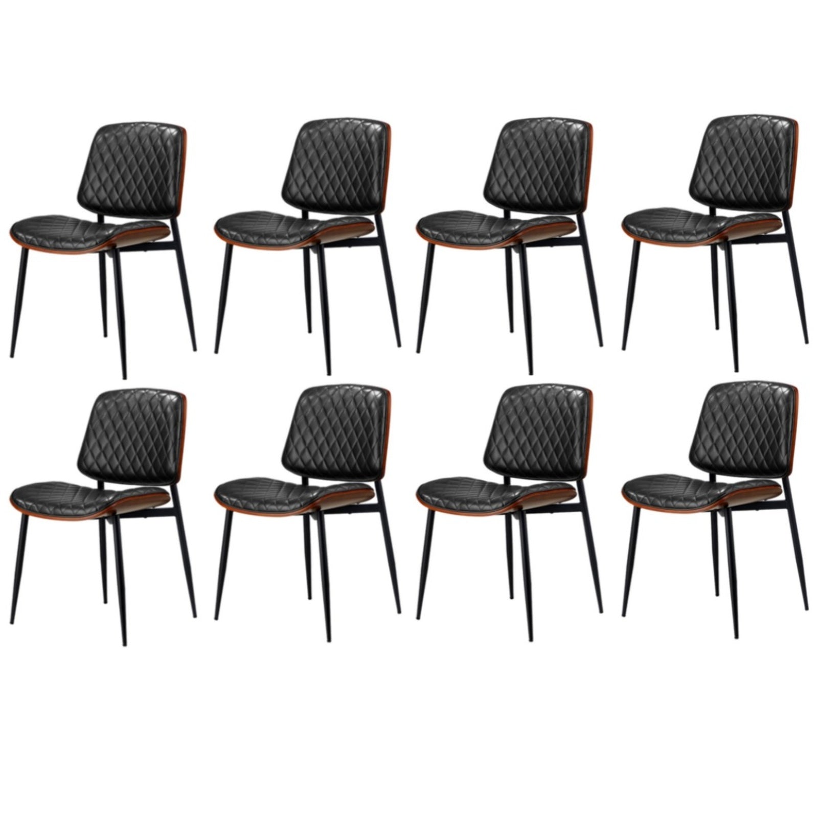 Oikiture 8x Dining Chairs Retro Faux Leather Solid Beech Wood Metal Legs Black - Sunyee