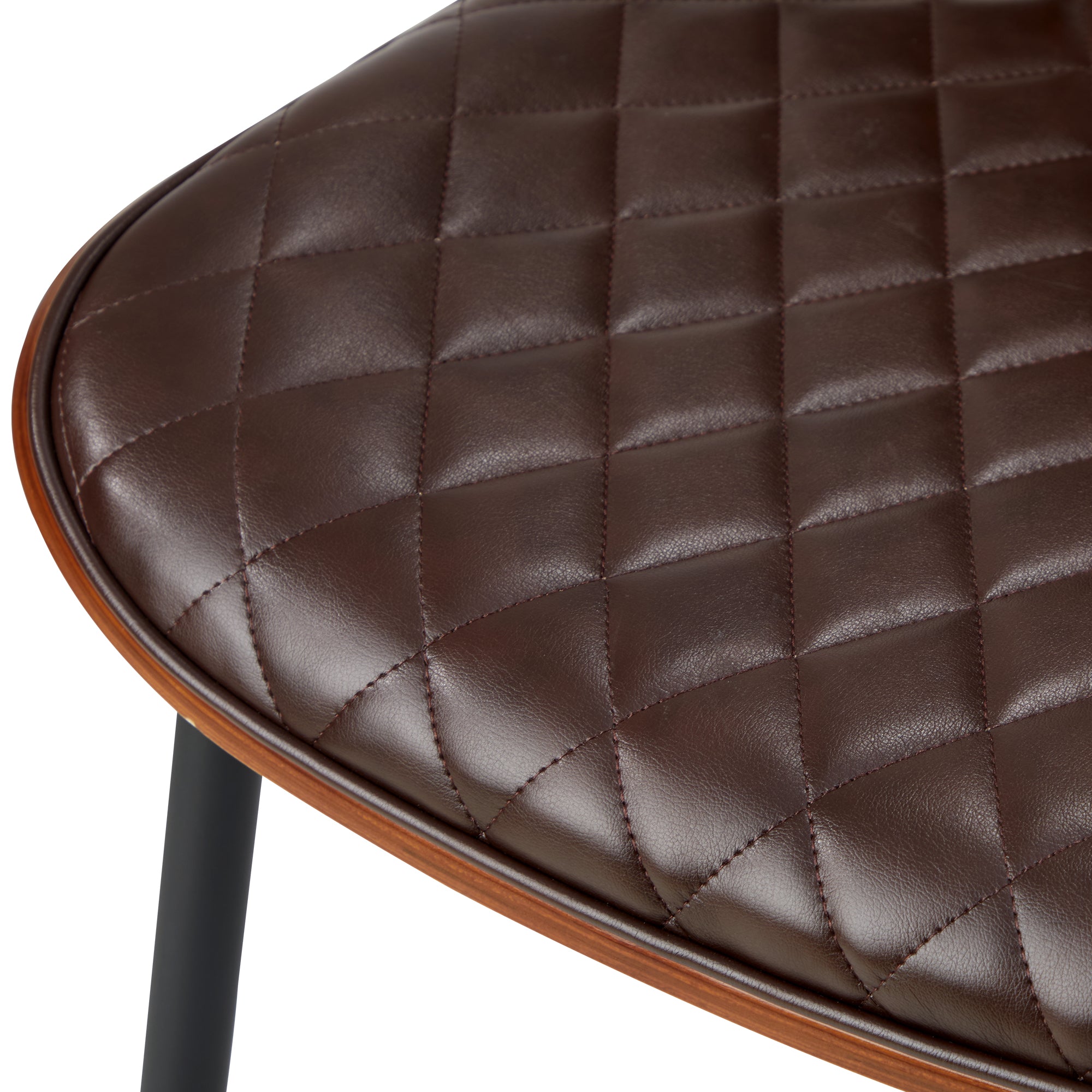 Oikiture 2x Dining Chairs Retro Faux Leather Solid Beech Wood Metal Legs Walnut - Sunyee