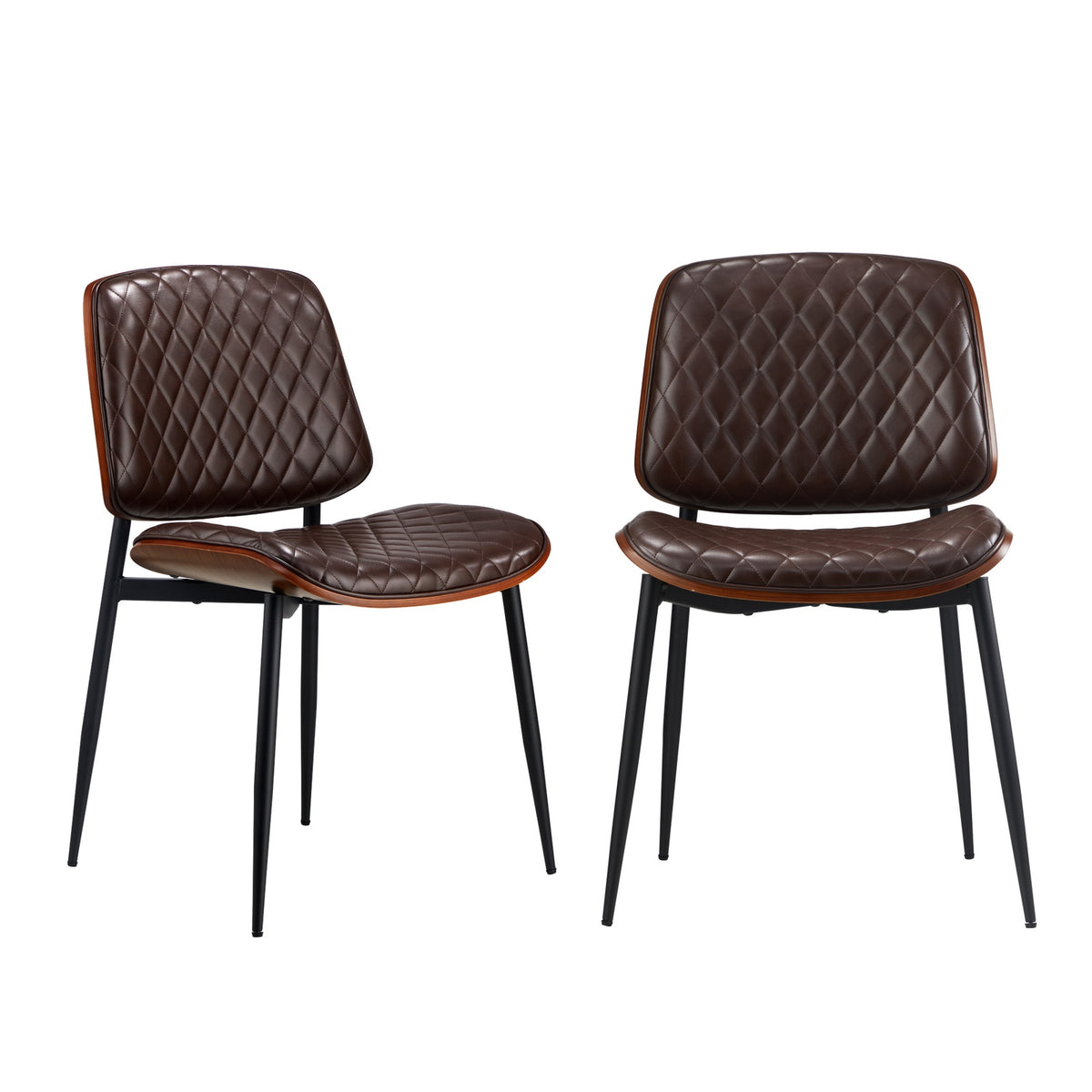 Oikiture 4x Dining Chairs Retro Faux Leather Solid Beech Wood Metal Legs Walnut - Sunyee