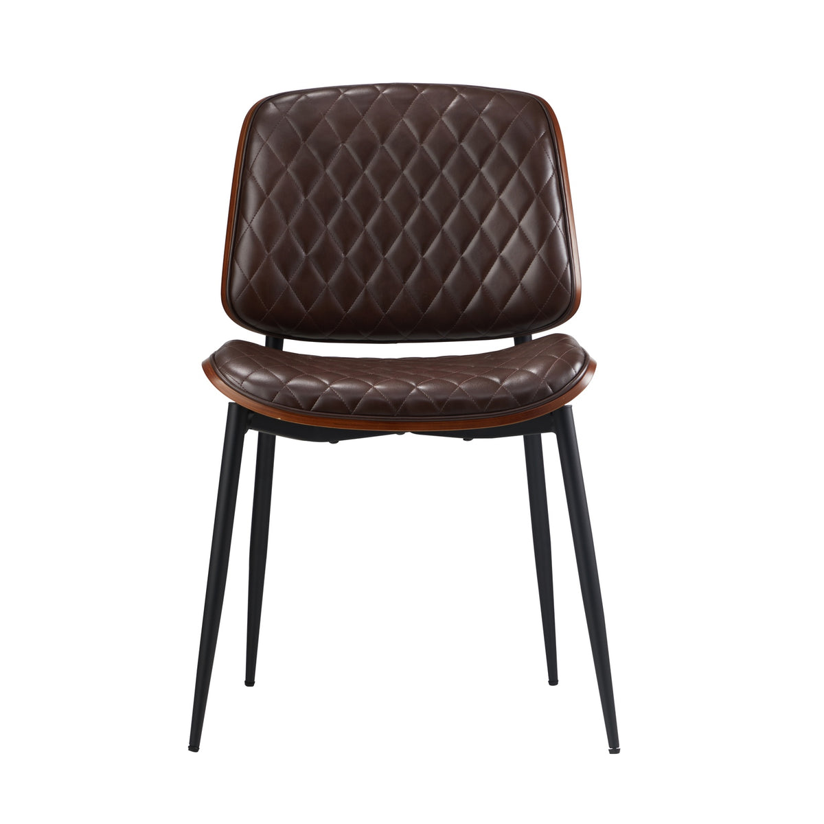 Oikiture 4x Dining Chairs Retro Faux Leather Solid Beech Wood Metal Legs Walnut - Sunyee