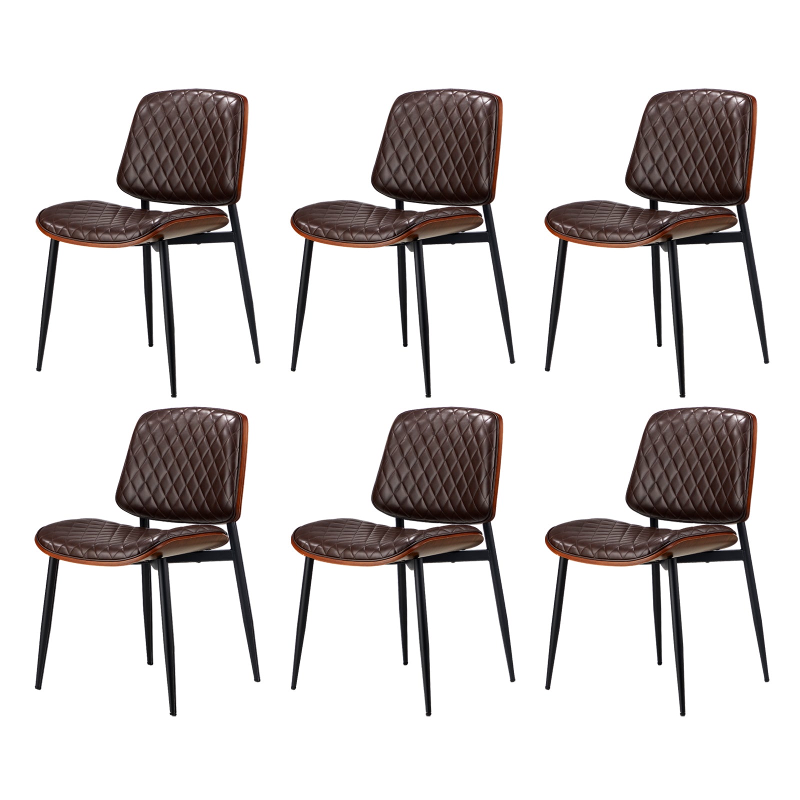 Oikiture 6x Dining Chairs Retro Faux Leather Solid Beech Wood Metal Legs Walnut - Sunyee