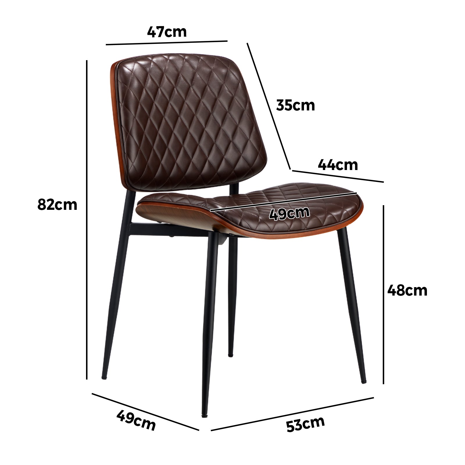 Oikiture 6x Dining Chairs Retro Faux Leather Solid Beech Wood Metal Legs Walnut - Sunyee