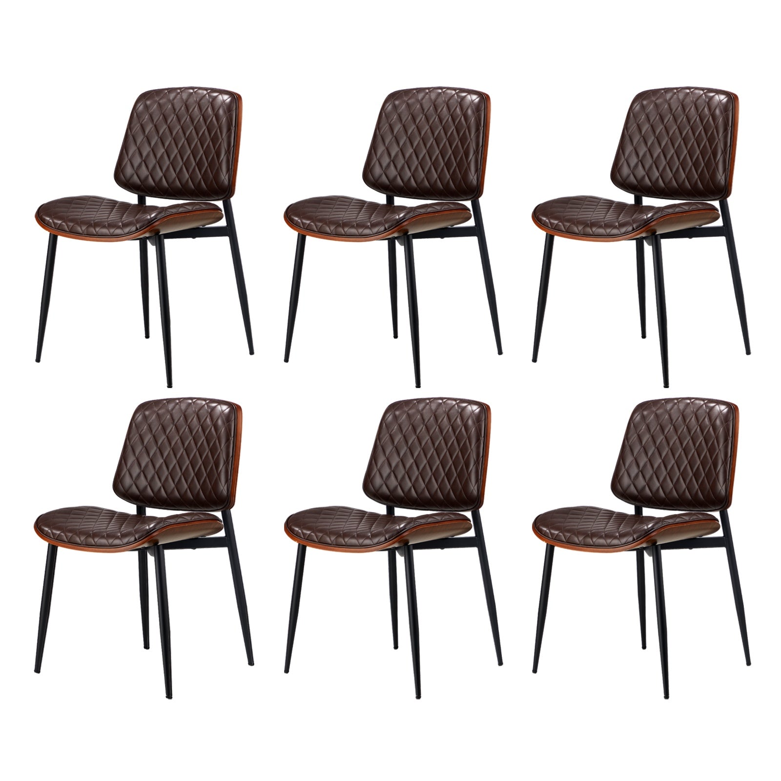 Oikiture 6x Dining Chairs Retro Faux Leather Solid Beech Wood Metal Legs Walnut - Sunyee