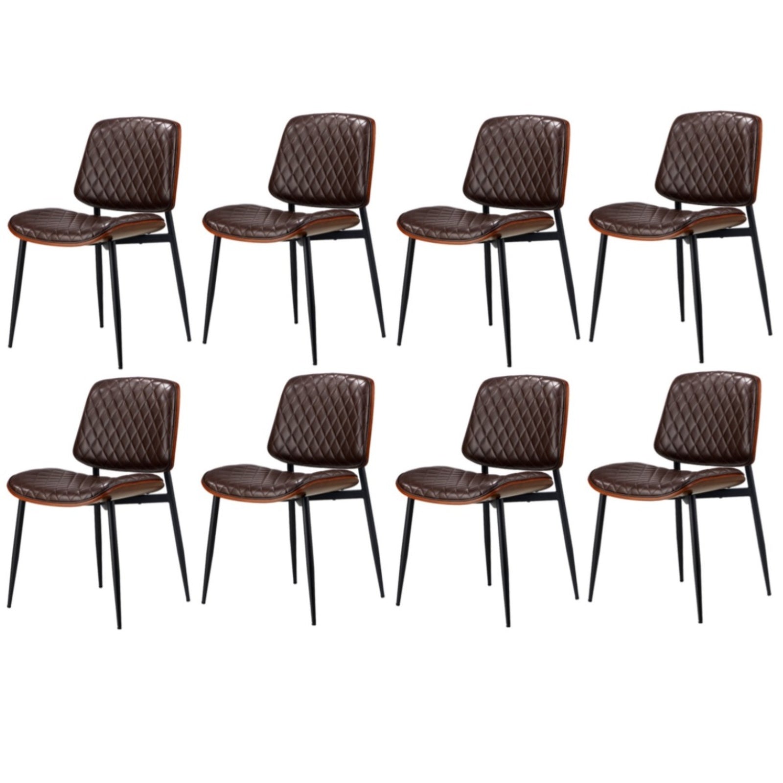 Oikiture 8x Dining Chairs Retro Faux Leather Solid Beech Wood Metal Legs Walnut - Sunyee