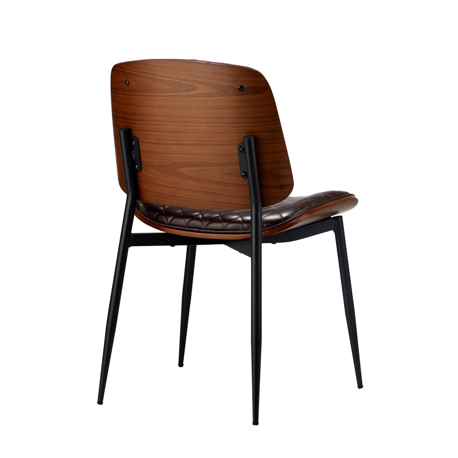 Oikiture 8x Dining Chairs Retro Faux Leather Solid Beech Wood Metal Legs Walnut - Sunyee