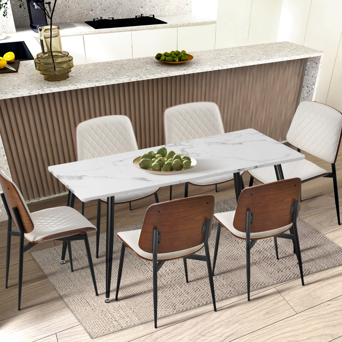 Oikiture 2x Dining Chairs Retro Faux Leather Solid Beech Wood Metal Legs White - Sunyee