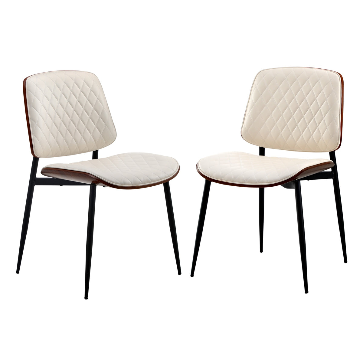 Oikiture 2x Dining Chairs Retro Faux Leather Solid Beech Wood Metal Legs White - Sunyee