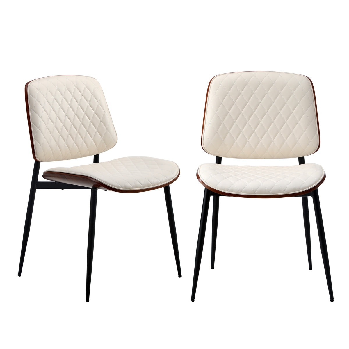 Oikiture 6x Dining Chairs Retro Faux Leather Solid Beech Wood Metal Legs White - Sunyee