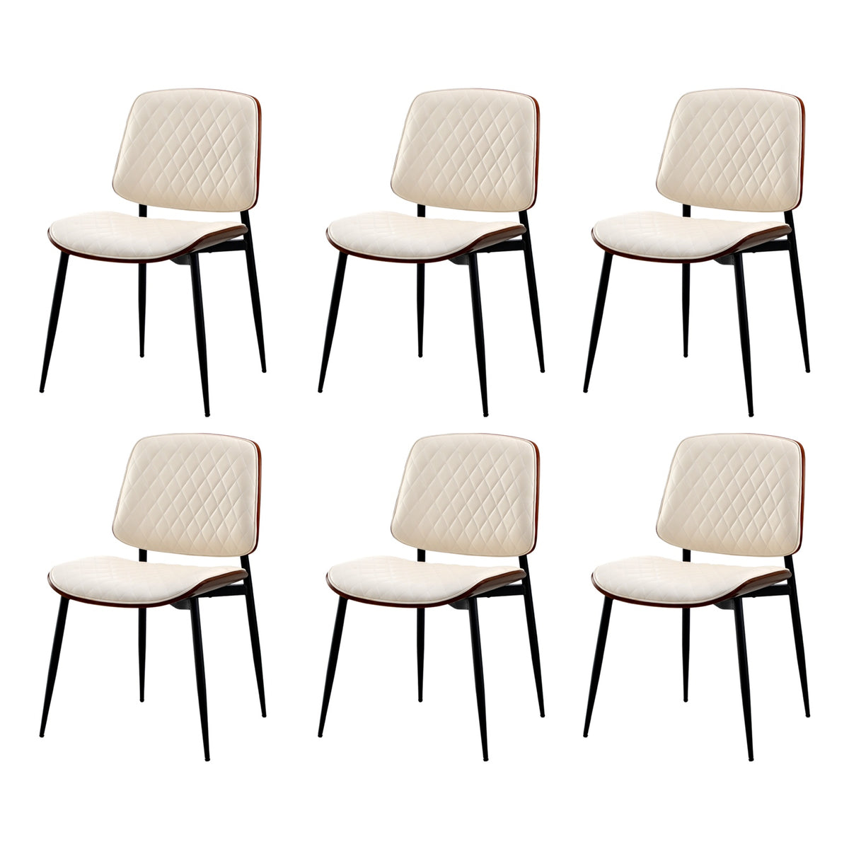 Oikiture 6x Dining Chairs Retro Faux Leather Solid Beech Wood Metal Legs White - Sunyee