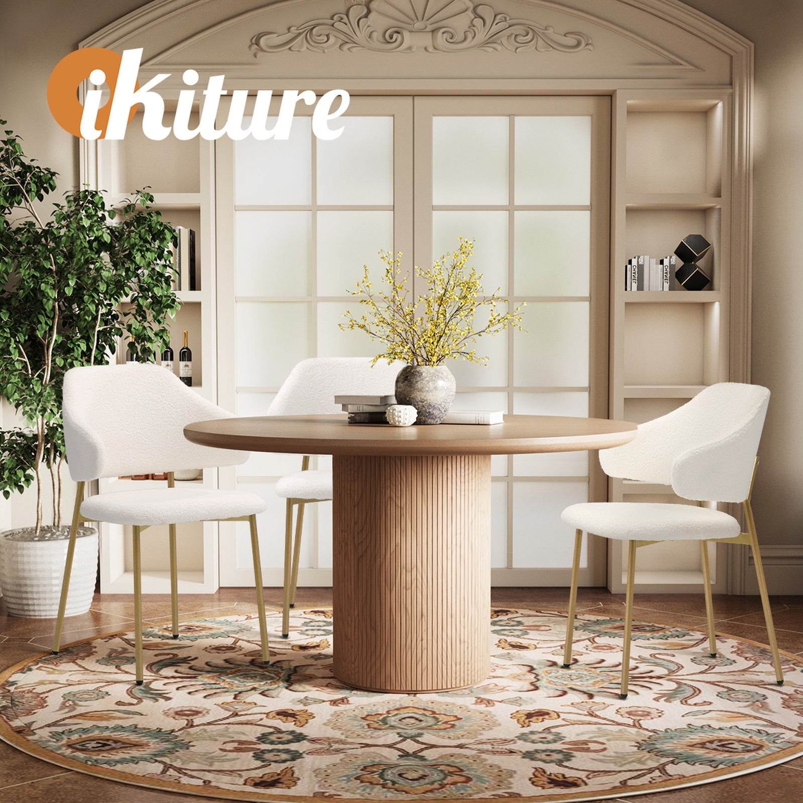 Oikiture 2x Dining Chair Accent Chairs Armchair Tub Armchairs Sherpa Gold&White - Sunyee