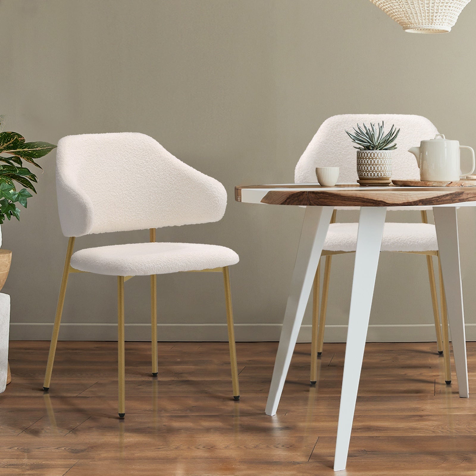 Oikiture 4x Dining Chair Accent Chairs Armchair Tub Armchairs Sherpa Gold&White - Sunyee