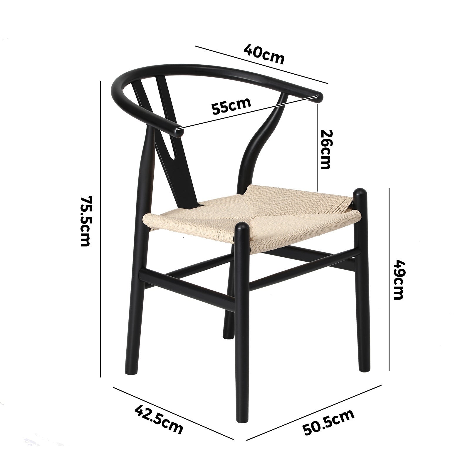 Oikiture 4xDining Chair Wooden Hans Wegner Chair Wishbone Cafe Lounge Seat Black - Sunyee