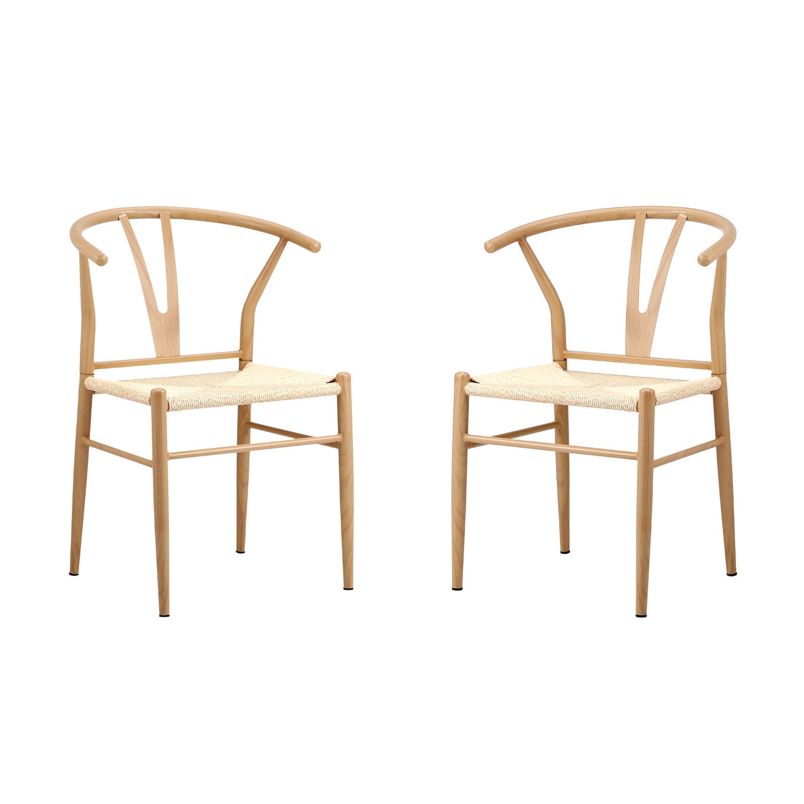 Oikiture 2x Dining Chair Metal Hans Wegner Chair Wishbone Cafe Lounge Beige - Sunyee