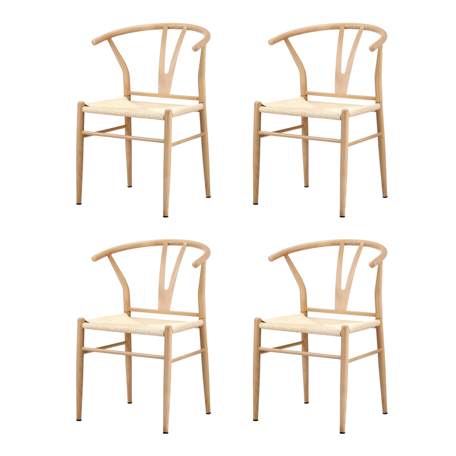Oikiture 4x Dining Chair Metal Hans Wegner Chair Wishbone Cafe Lounge Beige - Sunyee