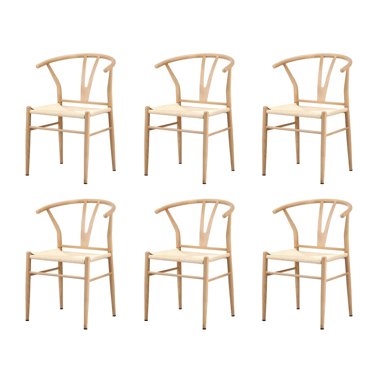 Oikiture 6x Dining Chair Metal Hans Wegner Chair Wishbone Cafe Lounge Beige - Sunyee