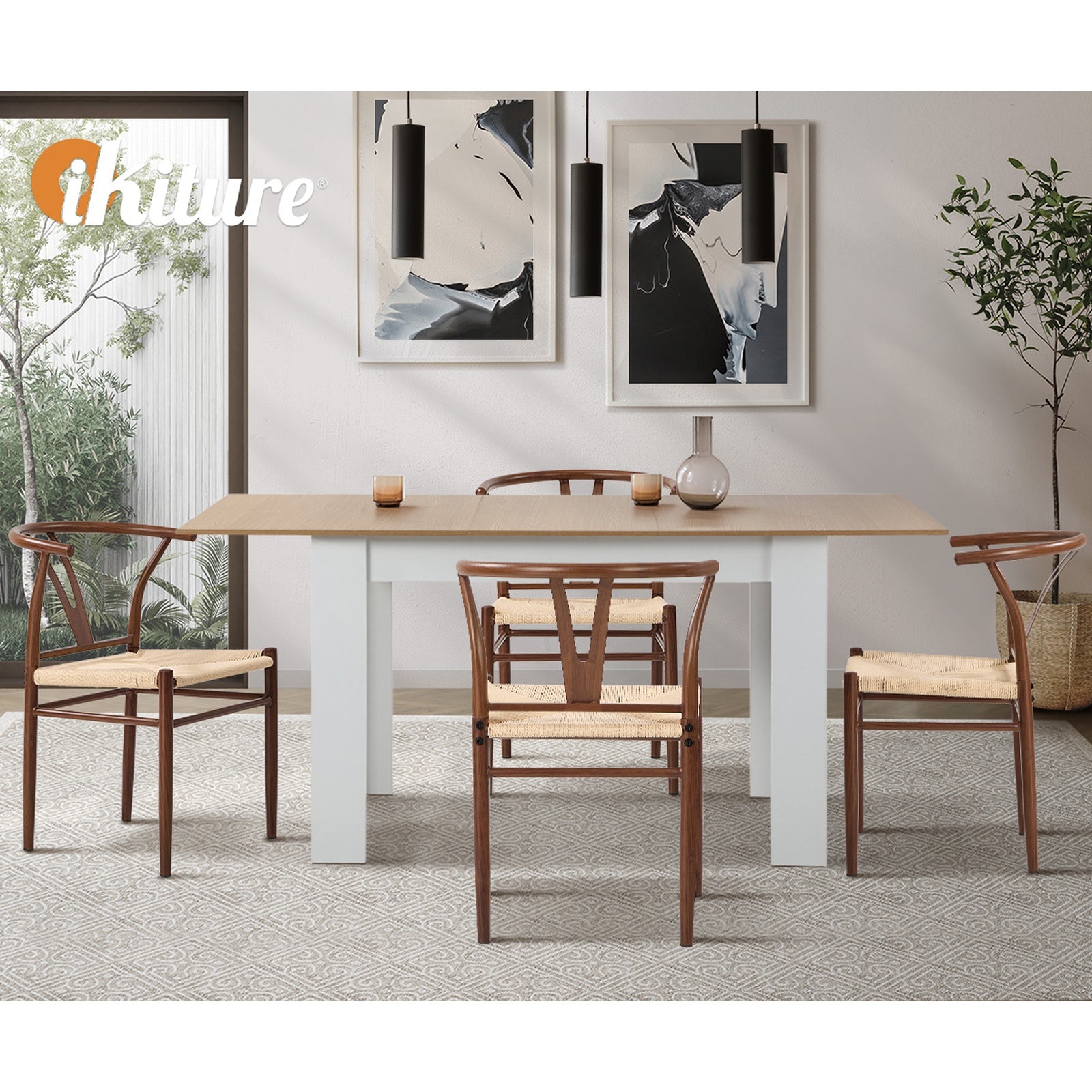 Oikiture 2x Dining Chair Metal Hans Wegner Chair Wishbone Cafe Lounge Walnut