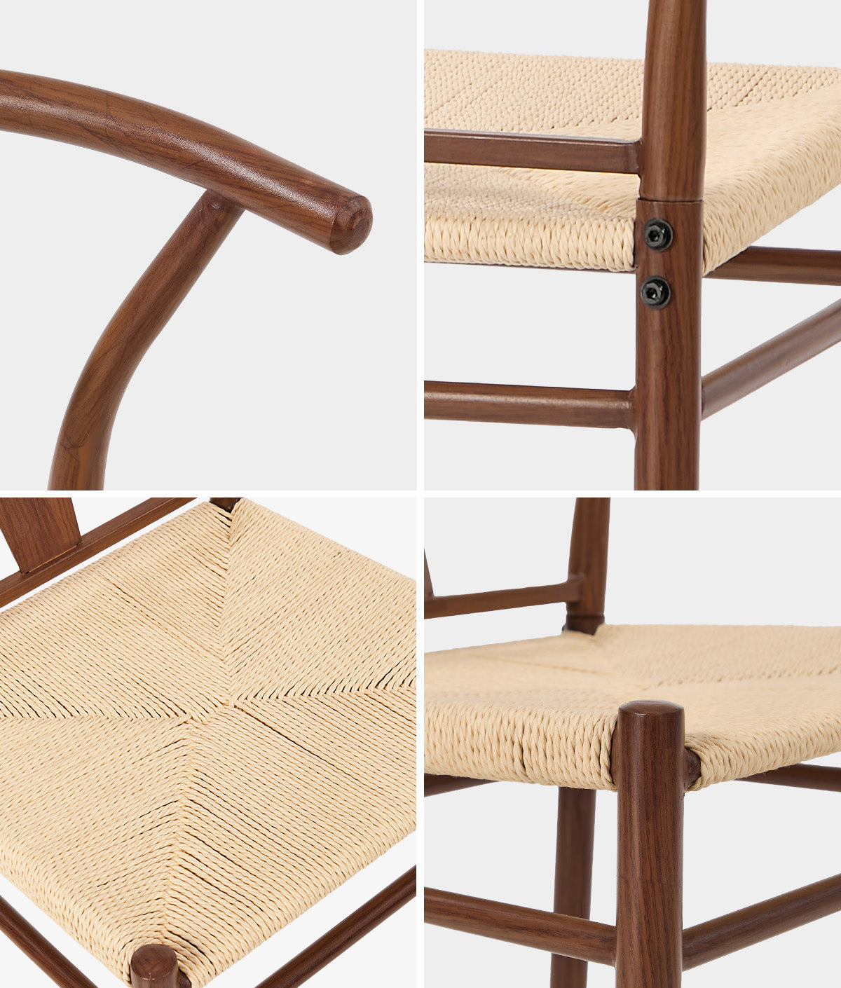 Oikiture 4x Dining Chair Metal Hans Wegner Chair Wishbone Cafe Lounge Walnut
